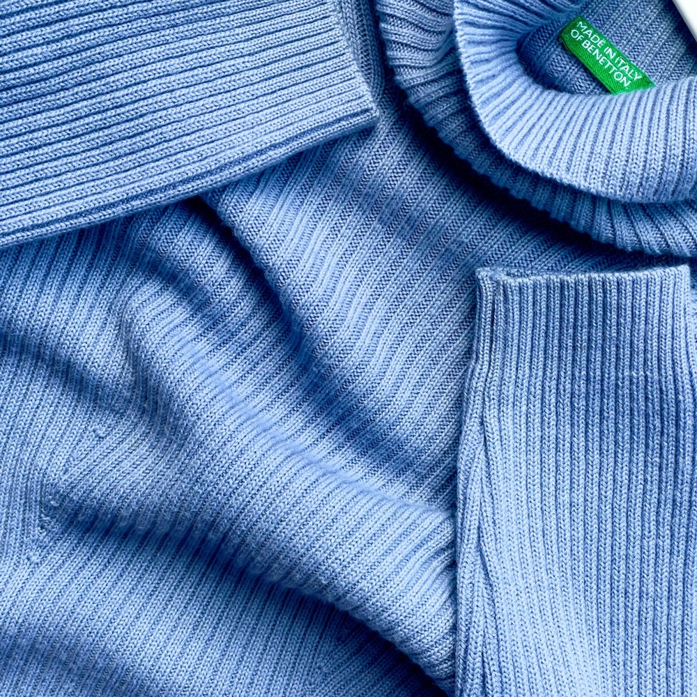 (M) UNITED COLORS OF BENETTON periwinkle Blue Wool Knit TURTLENECK 80’s/90’s y2k